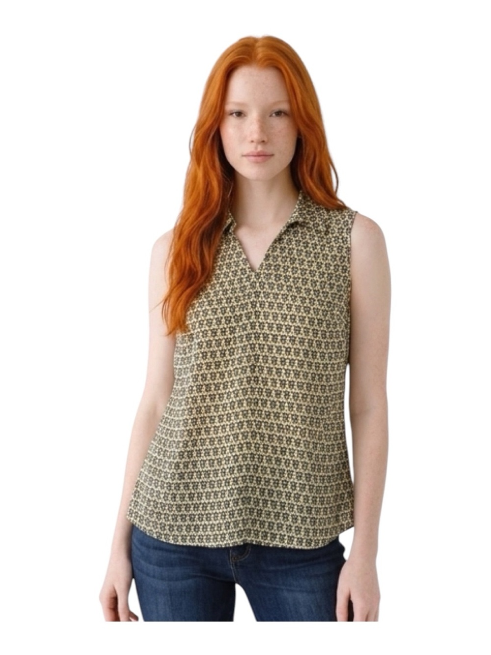 Cabi Sleeveless Geometric Print Career Casual Blouse Tank Top Size XL